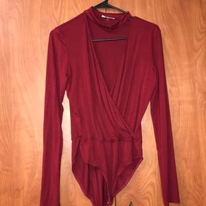 Red Surplice Choker Bodysuit